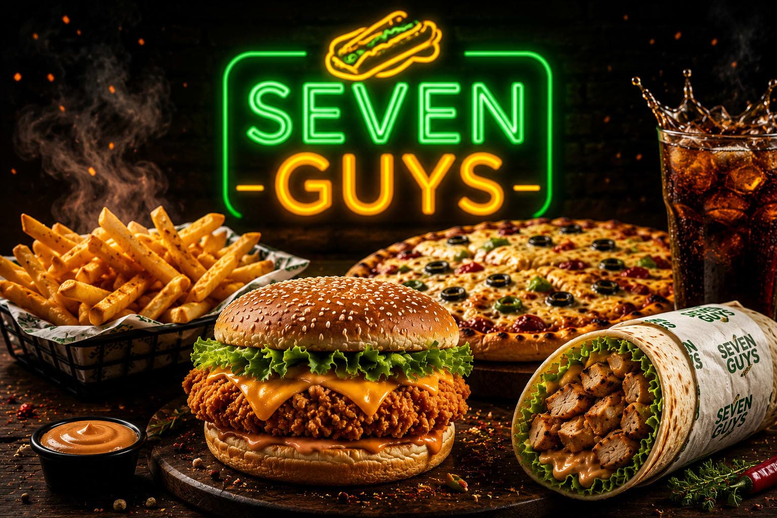 Seven Guys — pizza, burgers, fries, wraps and drinks, freshly made in Gujranwala